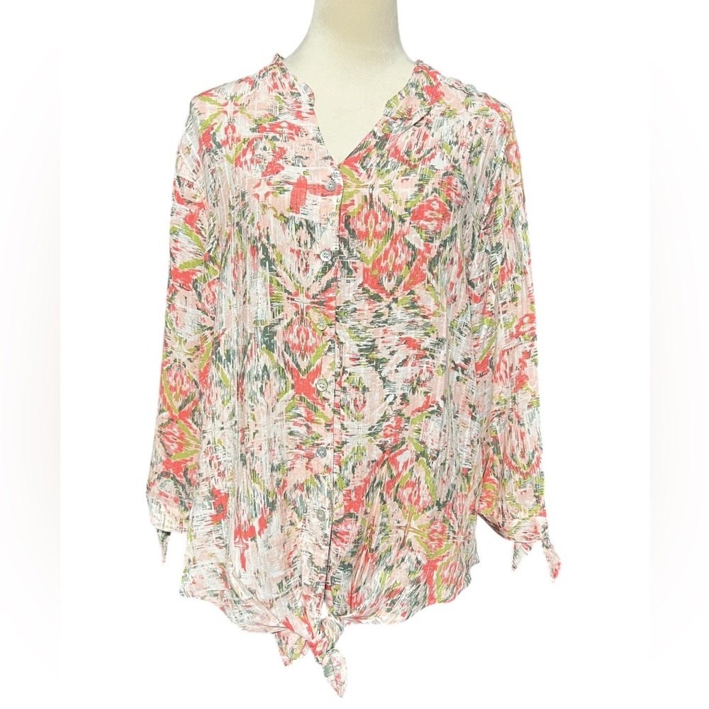 Allison Daley Vibrant Patterned Button-Down Shirt - Picture 2 of 9